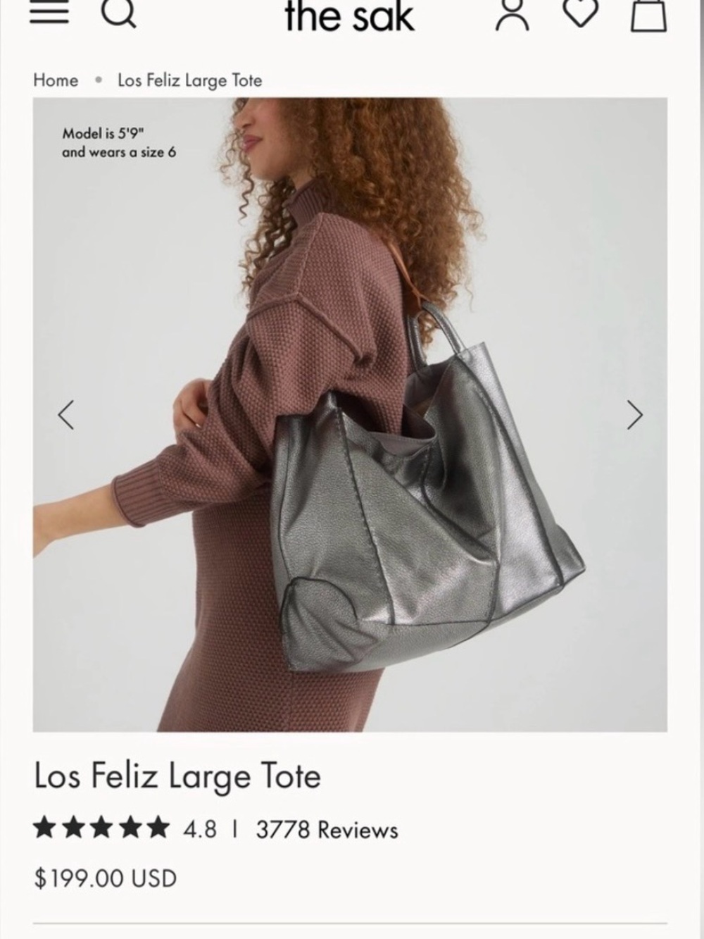 The Sak Los Feliz Large Tote — Metallic Silver